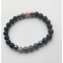 Lava Armbånd med Botswana agat perler til mænd 8 mm